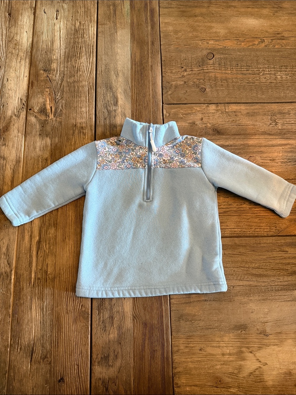 Stitchy Fish Blue Floral Fleece Quarter Zip Pullover 12 month